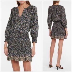 Veronica Beard Karlina Floral V-Neck Long Sleeve Smocked Dress Size 6